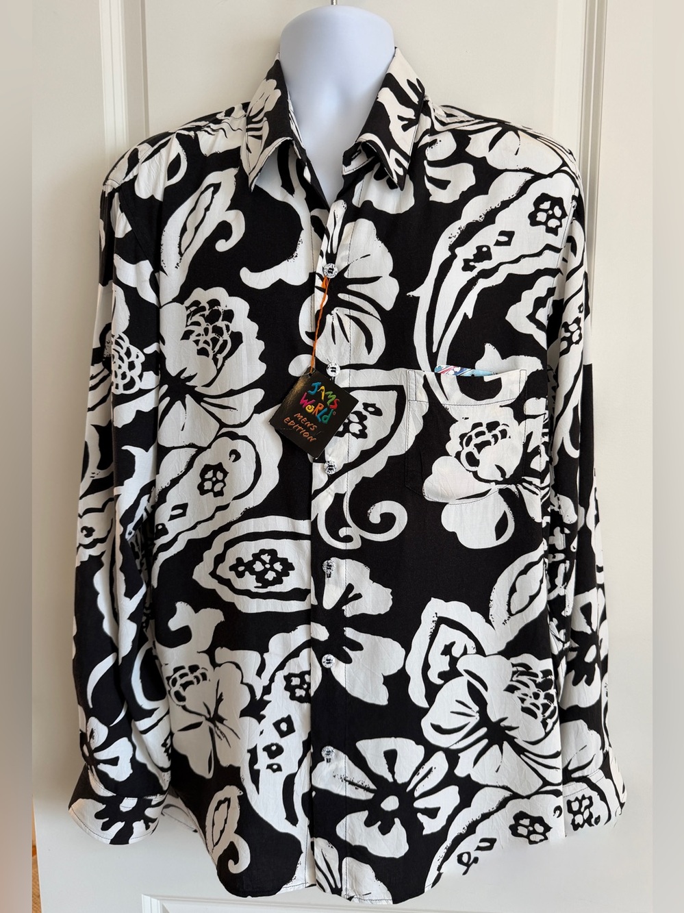 Jams World Men’s Hawaiian Aloha Long-Sleeve Shirt, L (slim fit), NWT